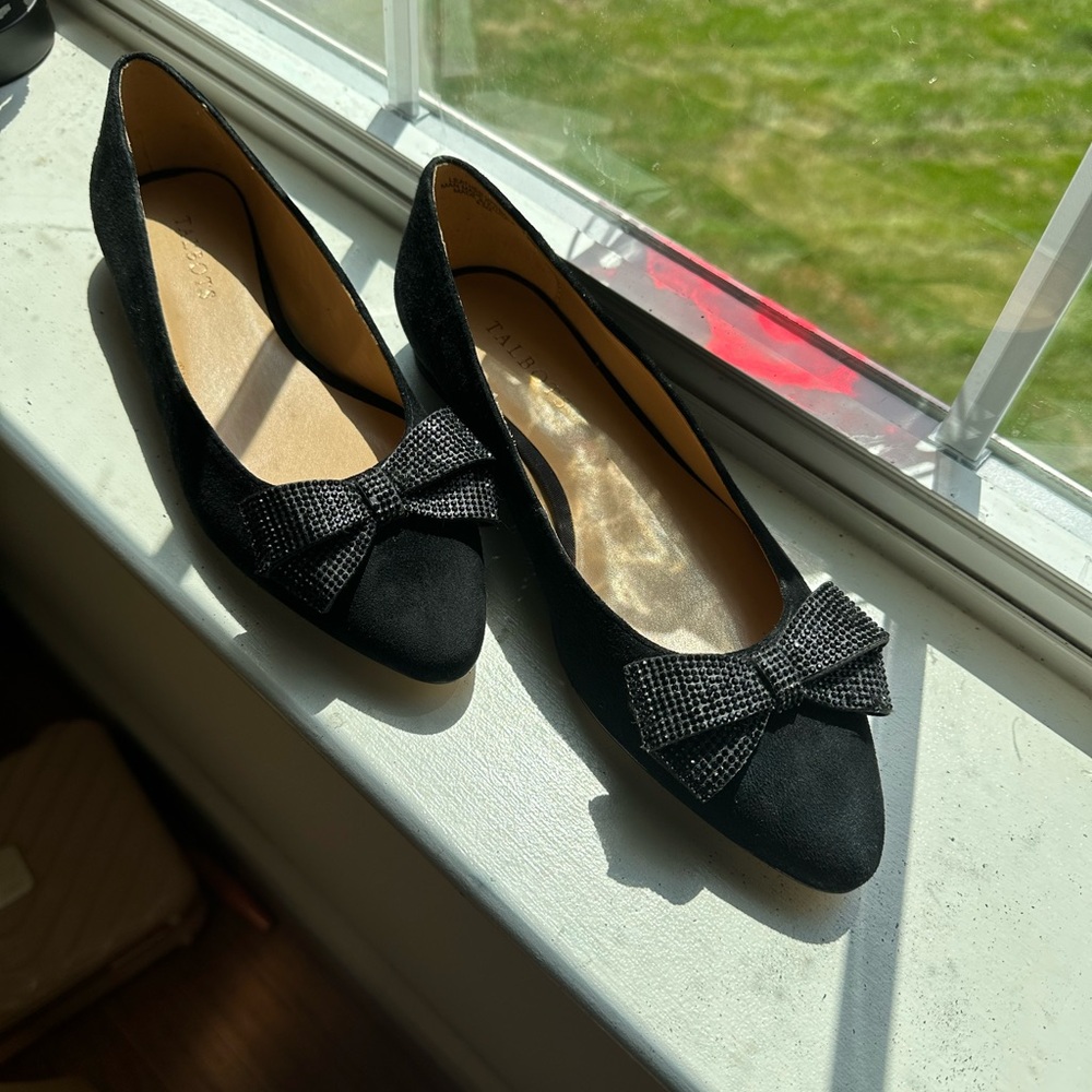 Talbots Edison Bow Suede Black Flats